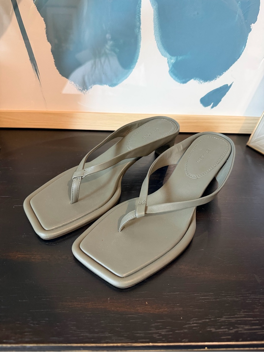 St Agni Thong Heel Sandals Olive NEW